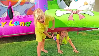Alice and friends play hide and seek outdoor