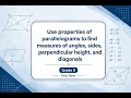 Use properties of parallelograms to find measures of angles sides perpendicular height decimals