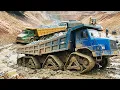 GREAT ENGINEERING WONDERS Professional Canal Construction - Dump Trucks Unload Massive Stones