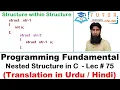 Structure within Structure Nested Structure C Language LECTURE - 75