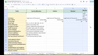 Spreadsheet for your Personal Medical info