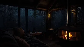 Rain and Fireplace Sounds in a Cozy Cabin at Night Relaxing Ambience for Deep Sleep and Calm
