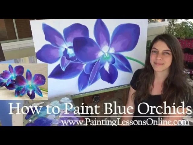 HOW TO PAINT BLUE ORCHIDS ON A LARGE CANVAS