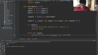 Username and Password validation in python 2 line of python code