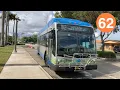 Riding Miami-Dade Transit Metrobus 62 W 3 St Palm Ave to NE 61 St Biscayne Blvd Gillig BRT 40