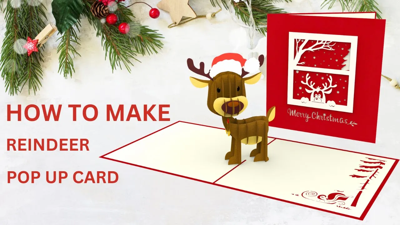 Reindeer Christmas Pop-Up Card - Festive 3D Holiday Card Template