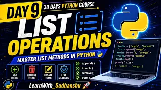 Python Day 9 List Operations append insert remove pop in Python