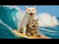 Download Lagu Mama Cat and Kitten Go Surfing and Saves Penguins Stranded on the Beach Heartwarming Story 🐾💦🐧