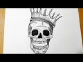 How to draw a skull with crown Tattoo drawing tutorial