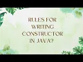 Java Constructor Rules Default Constructor Part-2 Java OOP Explained in Hindi