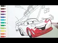 Cars Coloring Pages Lightning McQueen Dock Scene Drawing Coloring for Kids Rainbow On Road