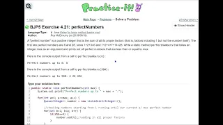 Java Practice It Exercise 4 21 perfectNumbers method basics return