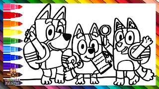 Dibuja y Colorea A Bluey Y Bingo De Vuelta Al Colegio 🐶🏫🌈🐶 Dibujos Para Niños