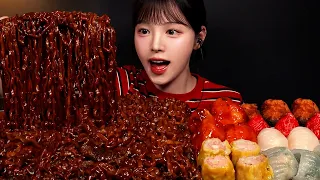SUB)꾸덕촉촉 차돌 진짜장에 딤섬 먹방!🥟칠리새우 파김치 겉절이까지 짜장라면 꿀조합 Jjajang Ramyeon & Dim Sum Mukbang Asmr