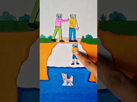 Mental big brother throw his small brother into the shark's mouth #shorts #drawing #xyzart