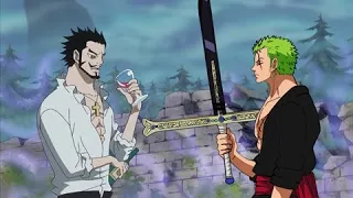 Reação de Zoro após segurar a espada Yoru de Mihawk - One Piece