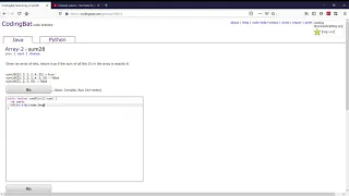 Array-2 sum28 Java Tutorial codingbat com