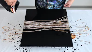 Metallic Ribbons: Elegant Modern Acrylic Pour Painting✨🖤
