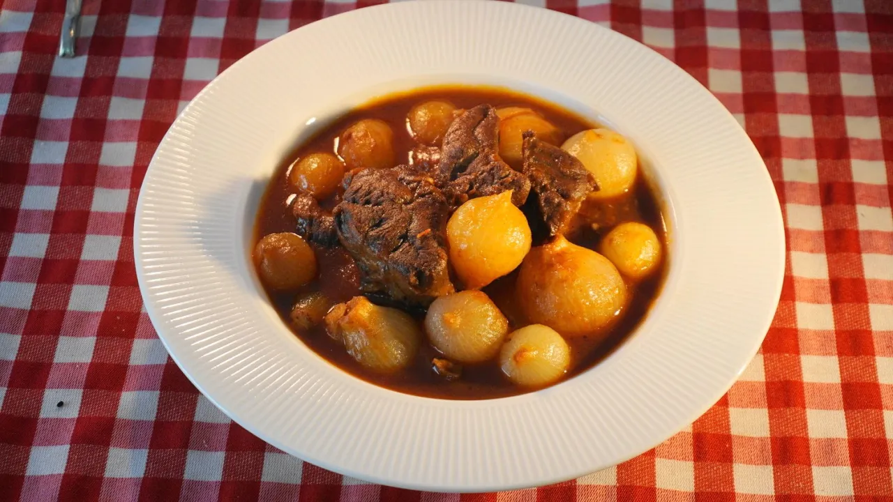 Greek stew with onions Stifado - Stifatho   Greek Cooking by Katerina