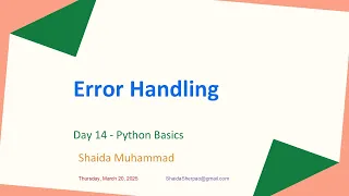 Lecture 14 Error Handling in Python Python Ramzan Free Online Course in Pashto 2025