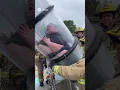 Overweight man gets stuck in a water slide