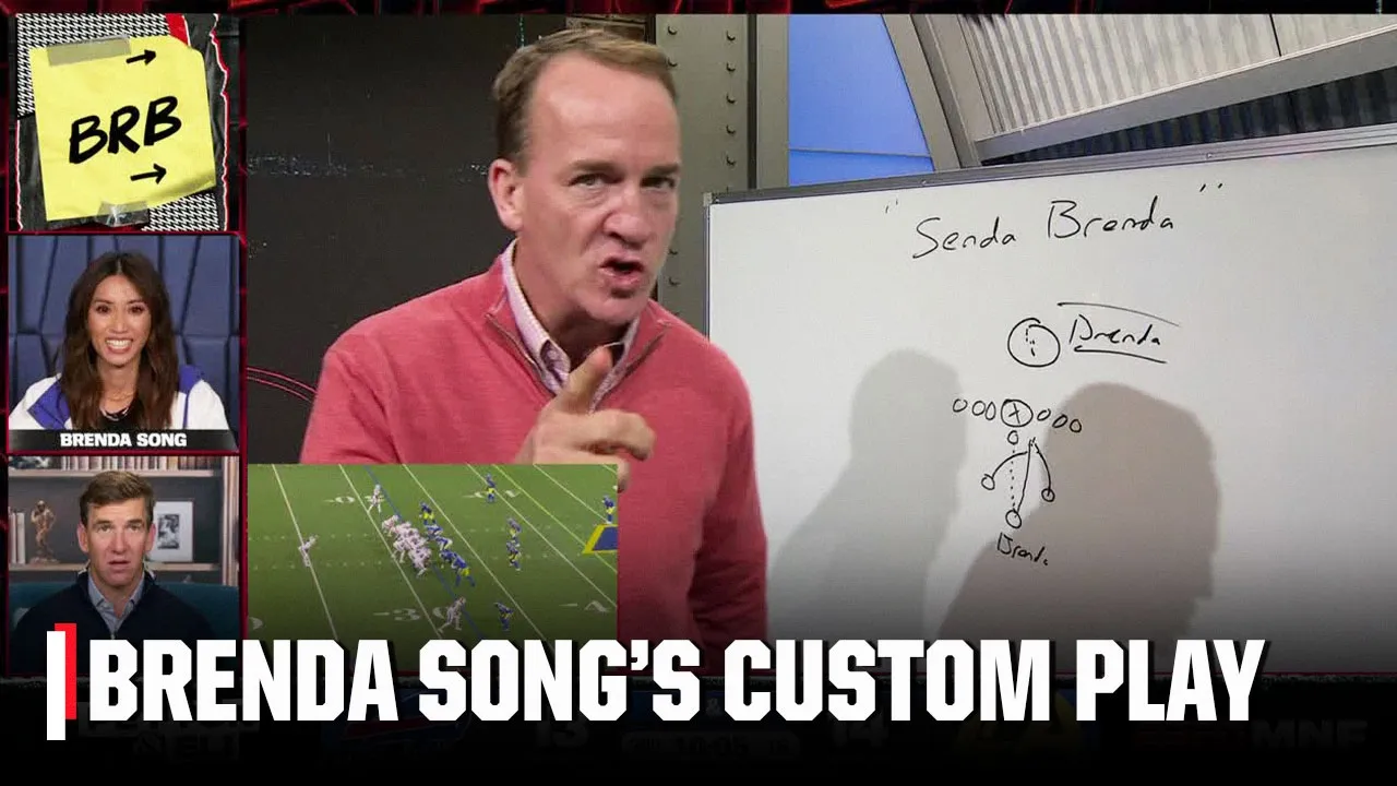 Peyton Manning draws up Brenda Song’s custom play ‘Senda Brenda’ 😂 | ManningCast
