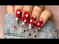 Acrylic Nail Encapsulation Valentine Nail Designs Long Coffin Nails Red Pink Hearts