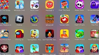 Minecraft,Free Fire,Kick The Buddy,Stumble Guys,Scary Robber,Beatbox Survival Master,Grimace Monster