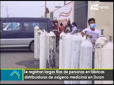 Se registran largas filas de personas en fábricas distribuidoras de oxígeno medicinal de Durán