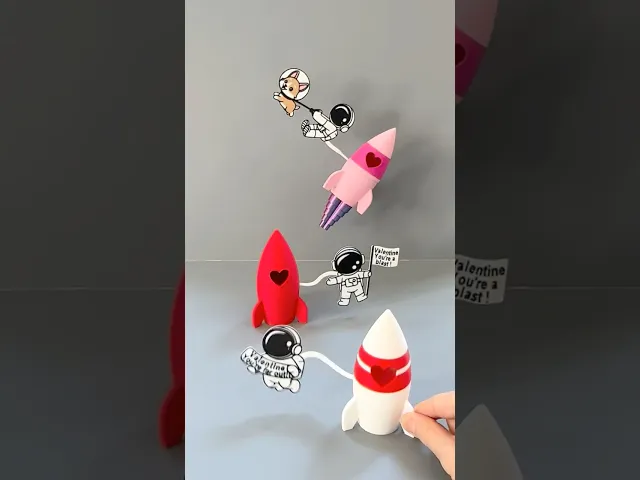 Heart Rocket with Floating Astronaut Cards for Valentine's Day video thumbnail