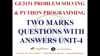 UNIT 4 TWO MARK QUESTIONS WITH ANSWERS GE3151 PROBLEM SOLVING AND PYTHON PROGRAMMING NOTES