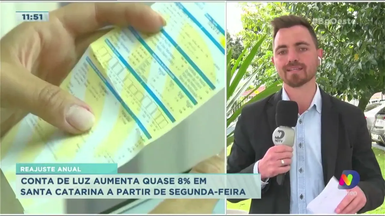 Conta de luz aumenta quase 8% em Santa Catarina a partir de segunda-feira