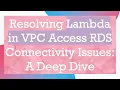 Resolving Lambda in VPC Access RDS Connectivity Issues A Deep Dive