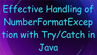 Effective Handling of NumberFormatException with in Java