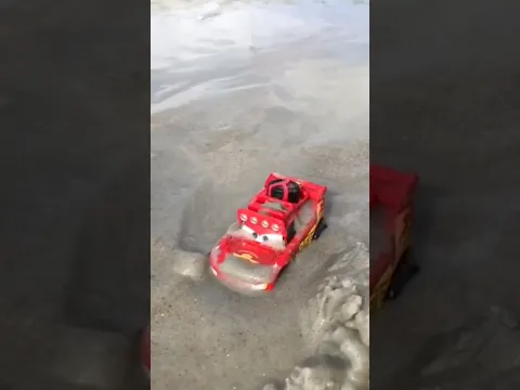 Playing at the beach with Disney Cars Lightning McQueen Toys and Thomas the train
