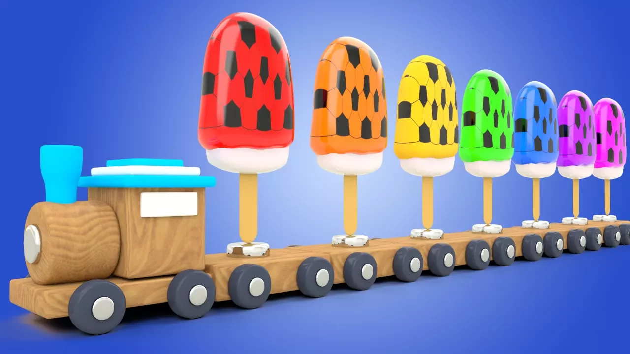 Soccer Balls Soft Ice Creams Toy Train for Kids to Learning Colors - 3D Kids Toddler Videos