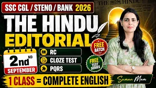 The Hindu Editorial 02 SEP. 2026 | SSC CGL/Steno/BANK 2026 English | RC + Cloze + PQRS | Suman Mam