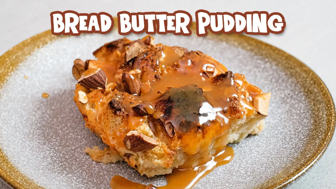 Indulgent bread and butter pudding with homemade custard