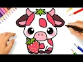 HOW TO DRAW A CUTE STRAWBERRY COW KAWAII EASY