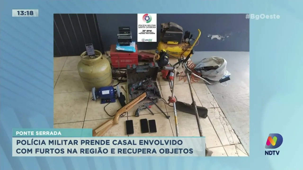 Polícia Militar prende casal envolvido com furtos na região e recupera objetos em Ponte Serrada
