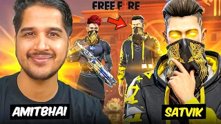 FINALLY AMITBHAI PLAYS FREE FIRE WITH SATVIK 🔥 FIRST REACTION 😍