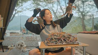 게판 5분전!? 가을 꽃게와 함께하는 충주호 캠핑 | 꽃게구이, 꽃게찜, 꽃게라면 3중주 | 충주 퀸스타운캠핑장