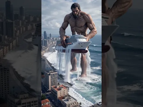 😱 What Happens When a Colossal Giant Rises from the Ocean? 🌊🛳️ #Giant #Cinematic #AICreation #Viral
