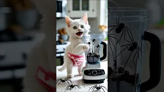 مياو عمل عصير من العناكب شوفوا عمل بيه اي                 قطط      دندنها