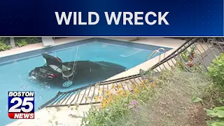 Car crashes into backyard pool in Northborough leaving homeowners stunned