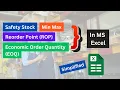 Safety Stock Reorder Point ROP Economic Order Quantity EOQ Min Max Levels calculation in Excel