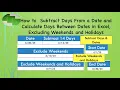 How to Subtract Days From a Date and Calculate Days Between Dates Excluding Weekends and Holidays