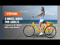 VEVOR 7-Speed 3 Wheel Adult Tricycle 20 Yellow Trike Bicycle Bike with Large Basket for Riding