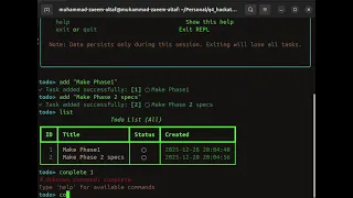 Hachathon 2 Phase 1 - Python Memory CLI Todo App using Speckit Plus Claude code