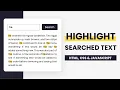 Highlight Searched Text With Javascript HTML CSS JS